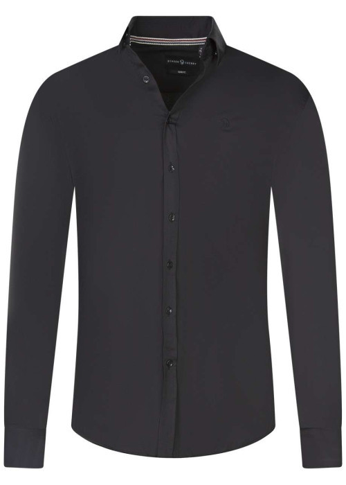 Chemise noire unie coupe slim fit col américain et à manches longues