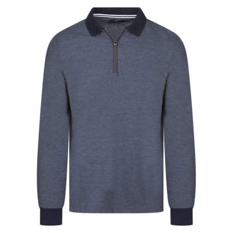 Polo indigo maille piquée avec un col zippé et...