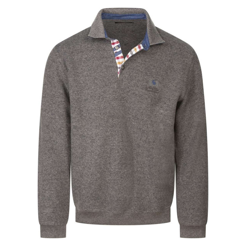 Ethnic Blue - Sweat Taupe Uni Avec Une Coupe Droite, Des Coudières Et Un Col Boutonné - Taupe