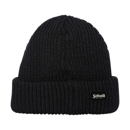 Bonnet noir en maille tricotée avec un revers...