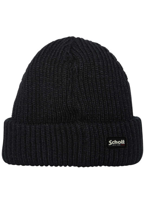 Bonnet noir en maille tricotée avec un revers large et le nom de la marque