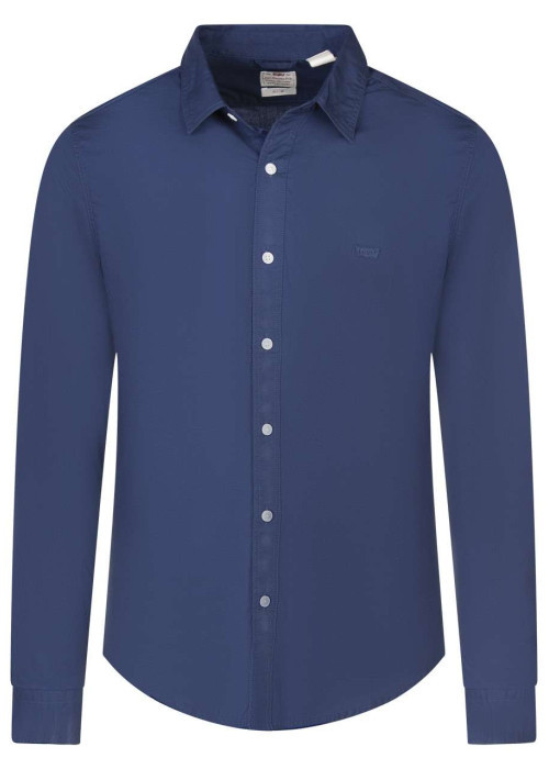 Chemise en coton marine unie avec une coupe droite et un col français