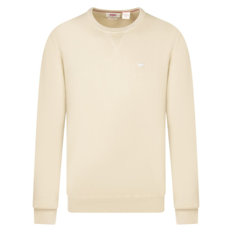 Pull beige uni avec une coupe droite à col rond...