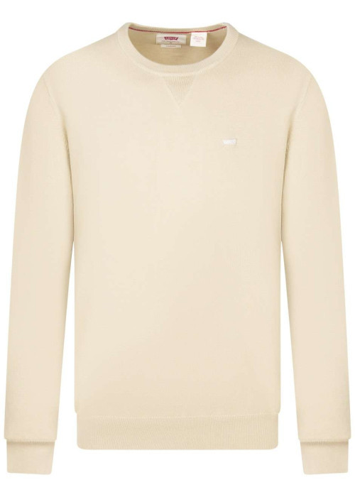 Pull beige uni avec une coupe droite à col rond et logo iconique