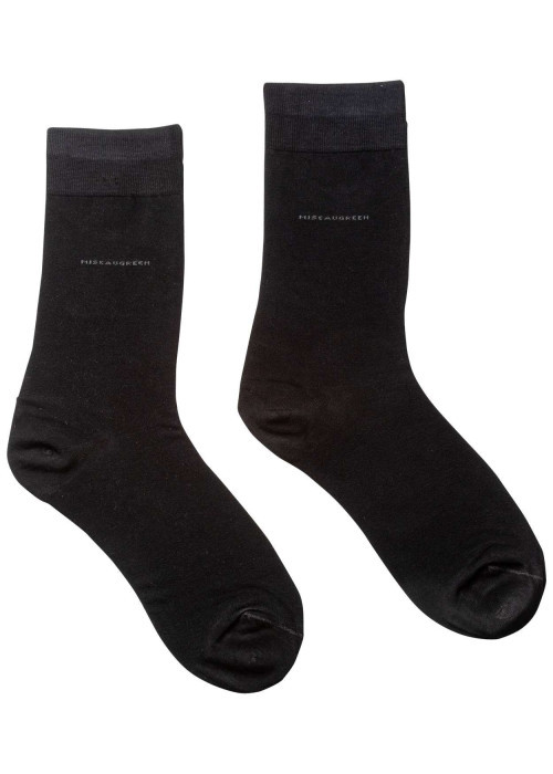 Chaussettes hautes noires unies avec nom de la marque en gris anthracite