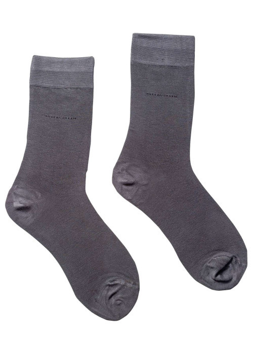 Chaussettes hautes grises unies avec nom de la marque en noir