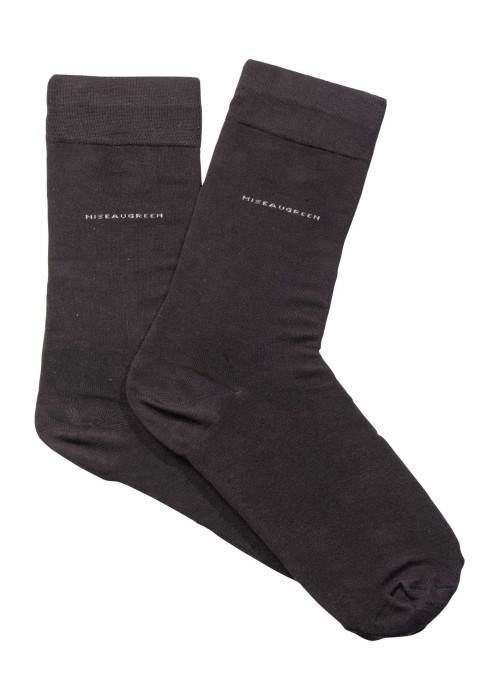 Chaussettes hautes marrons unies avec nom de la marque en beige