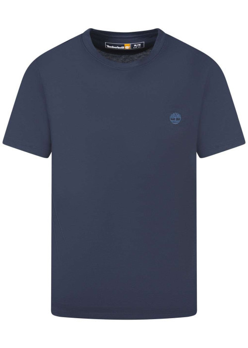 T-shirt en coton marine uni avec une coupe droite à col rond et logo