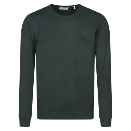 Pull vert uni avec une coupe droite et un col...