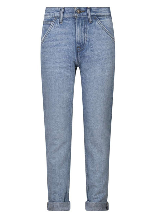 Jean en coton stone avec une coupe droite et un patch au nom de la marque