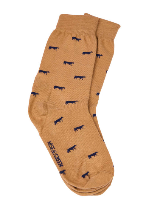 Chaussettes hautes en coton beige imprimées du logo de la marque