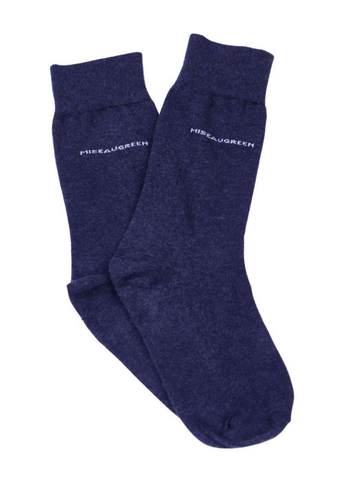 Chaussettes hautes en coton marine unies avec nom de la marque
