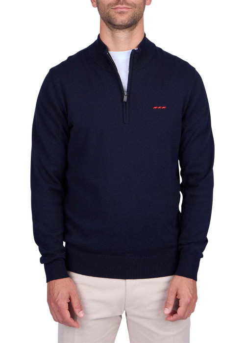 Pull en coton biologique marine uni à coupe droite et col camionneur