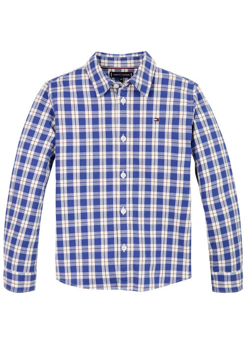 Chemise en coton bleue vichy avec une coupe ajustée et col français