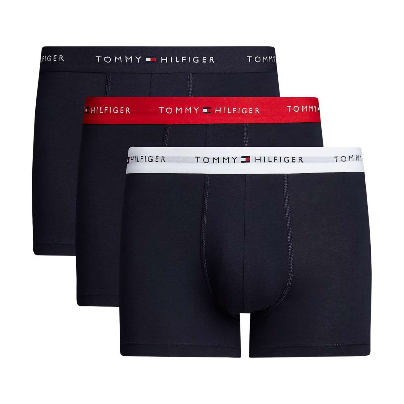Tommy Hilfiger - Lot De 3 Boxers Classiques En Coton Marine Uni Avec Tailles Colorées - Marine