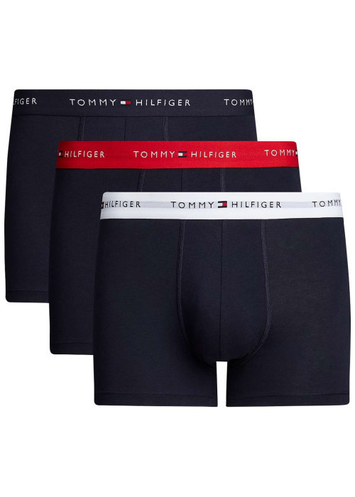 Lot de 3 Boxers classiques en coton marine uni avec tailles colorées
