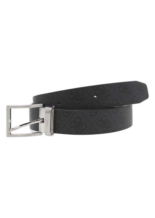 Ceinture ajustable noire grainée à imprimé monogrammes avec une boucle carrée