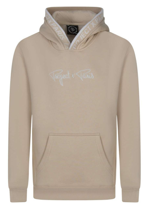 Sweat à capuche beige uni à coupe droite avec une grande poche