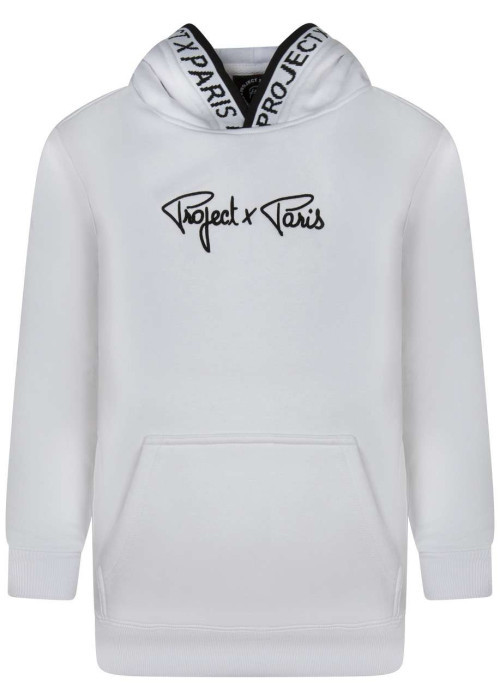 Sweat à capuche blanc uni à coupe droite avec une grande poche