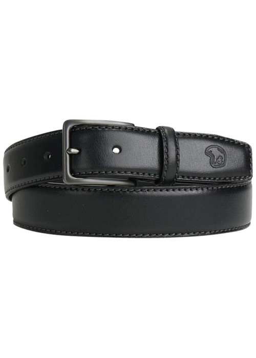 Ceinture en cuir noire unie avec logo de la marque et une boucle