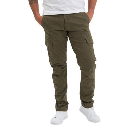 Cargo en coton kaki uni slim avec poches cargo...