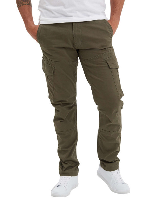Cargo en coton kaki uni slim avec poches cargo zippées et poches à l'italienne