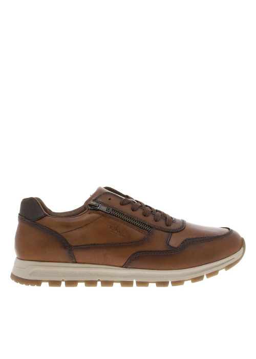 Sneakers cognac plates avec lacets plats marron et zip latéral