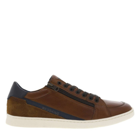 Sneakers en cuir cognac à semelles blanches...