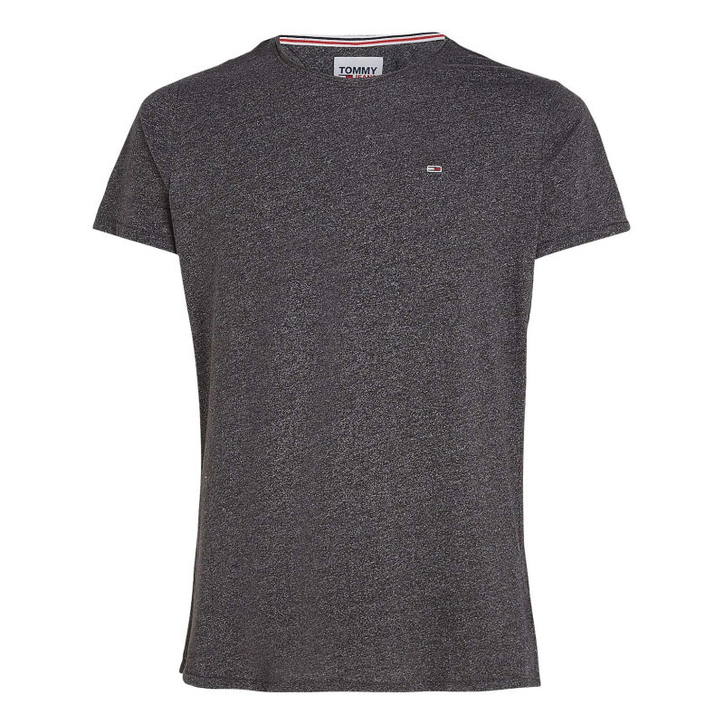 Tommy Jeans - T-shirt Noir Chiné à Coupe Droite, Col Rond Et à Manches Courtes - Noir