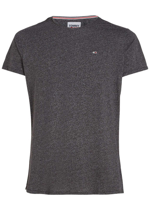T-shirt noir chiné à coupe droite, col rond et à manches courtes