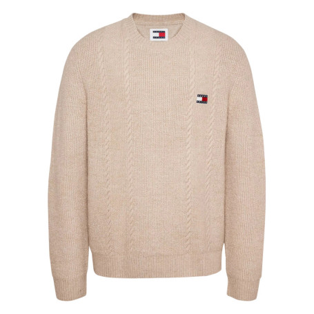 Pull beige uni coupe droite, col rond et à...