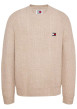 Thumbnail Pull beige uni coupe droite, col rond et à manches longues en mailles tressées