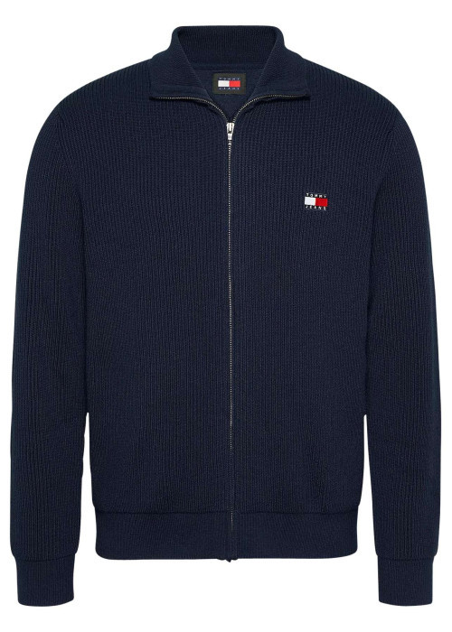 Gilet marine uni avec une coupe droite et un col montant en côtes