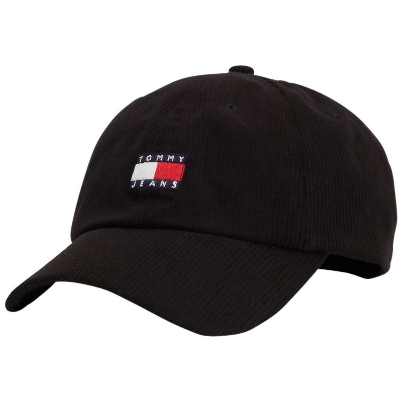 Tommy Jeans - Casquette Noire Unie Cotelée Avec Logo à L'avant Et Fermeture Strapback - Noire
