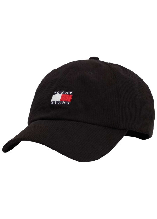 Casquette noire unie cotelée avec logo à l'avant et fermeture strapback
