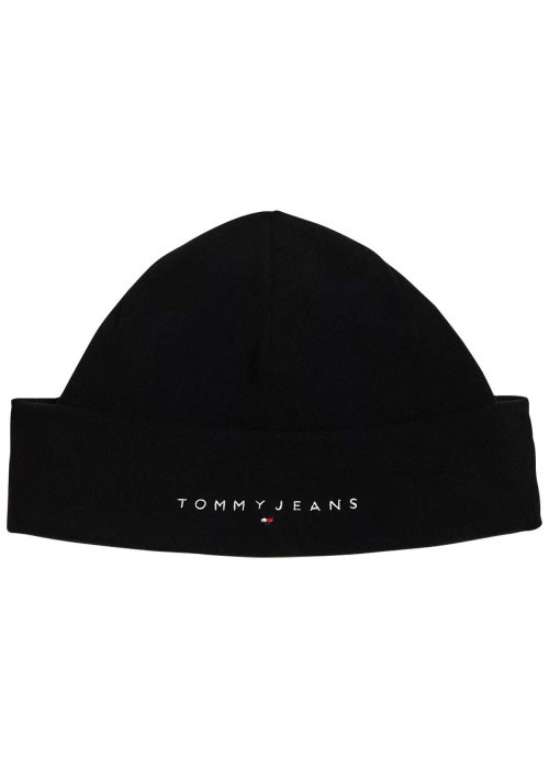 Bonnet en coton noir uni en polaire avec nom de la marque sur l'avant