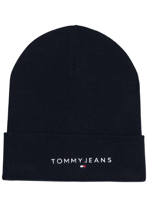 Bonnet en coton marine uni avec nom et logo de la marque sur le revers