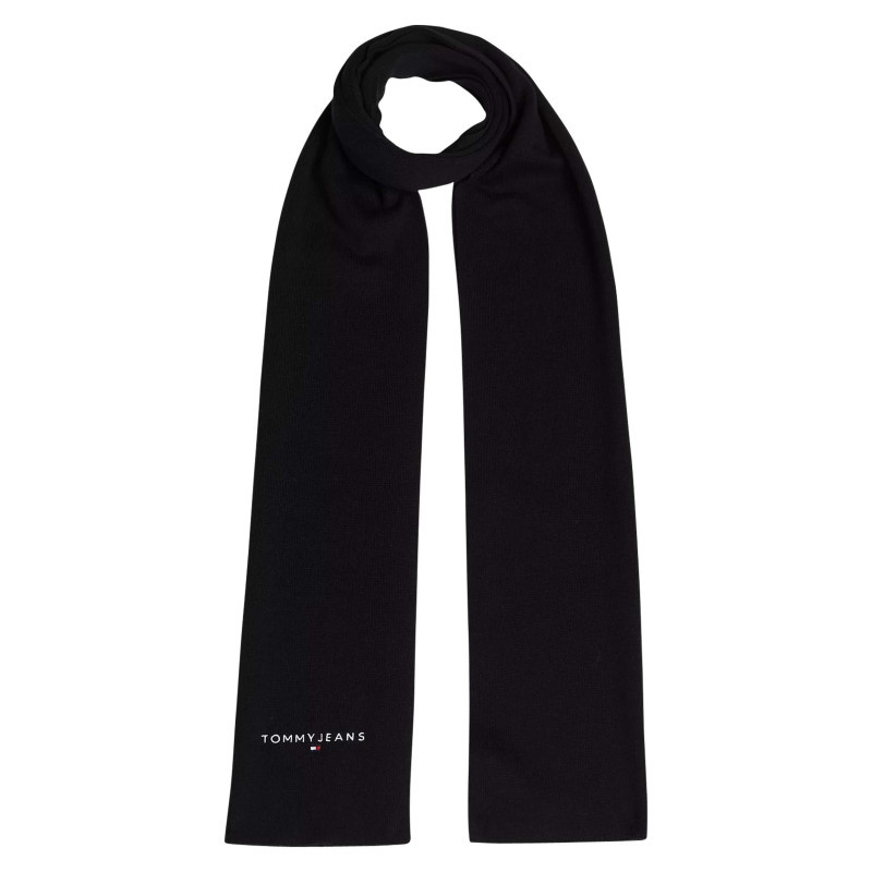 Tommy Jeans - Echarpe En Coton Noire Unie Avec Nom Et Logo De La Marque à L'extrémité - Noire