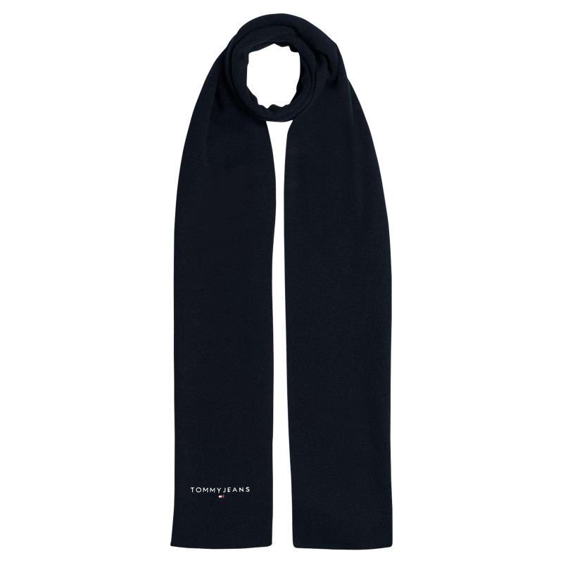 Tommy Jeans - Echarpe En Coton Marine Unie Avec Logo Et Nom De La Marque Sur L'extrémité - Marine
