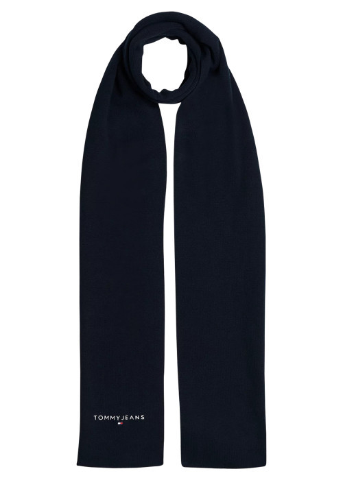 Echarpe en coton marine unie avec logo et nom de la marque sur l'extrémité