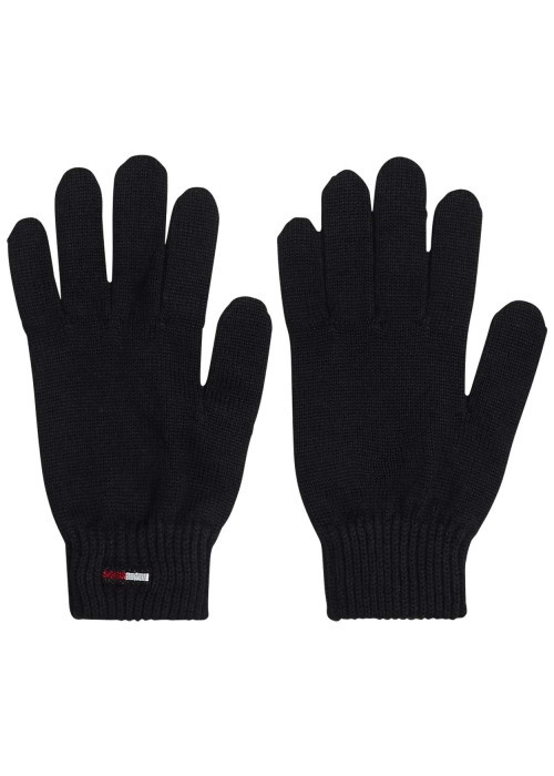Gants en coton noirs uni avec logo au poignet et bords côtelés