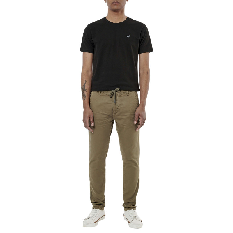 Kaporal - Pantalon Chino Irwix Kaki Uni En Coton à Coupe Slim Avec Cordon De Serrage - Kaki Kaporal - Pantalon Chino Irwix Kaki Uni En Coton à Coupe Slim Avec Cordon De Serrage - Kaki