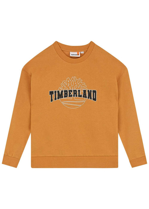 Sweat en coton mélangé ocre uni avec une coupe droite et logo iconique