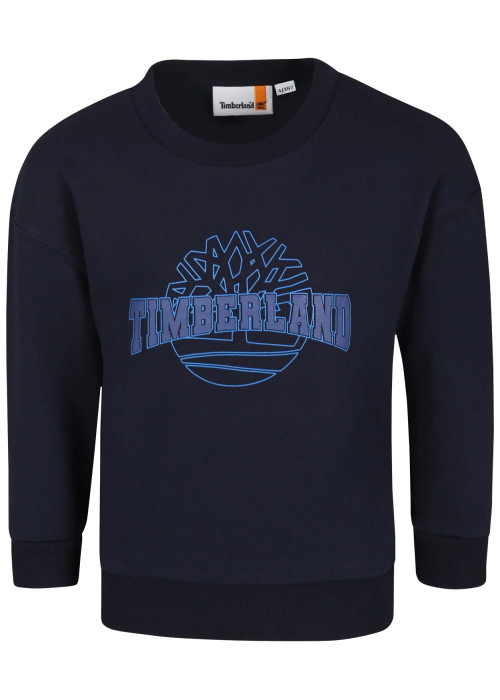 Sweat en coton mélangé marine uni avec une coupe droite et logo iconique