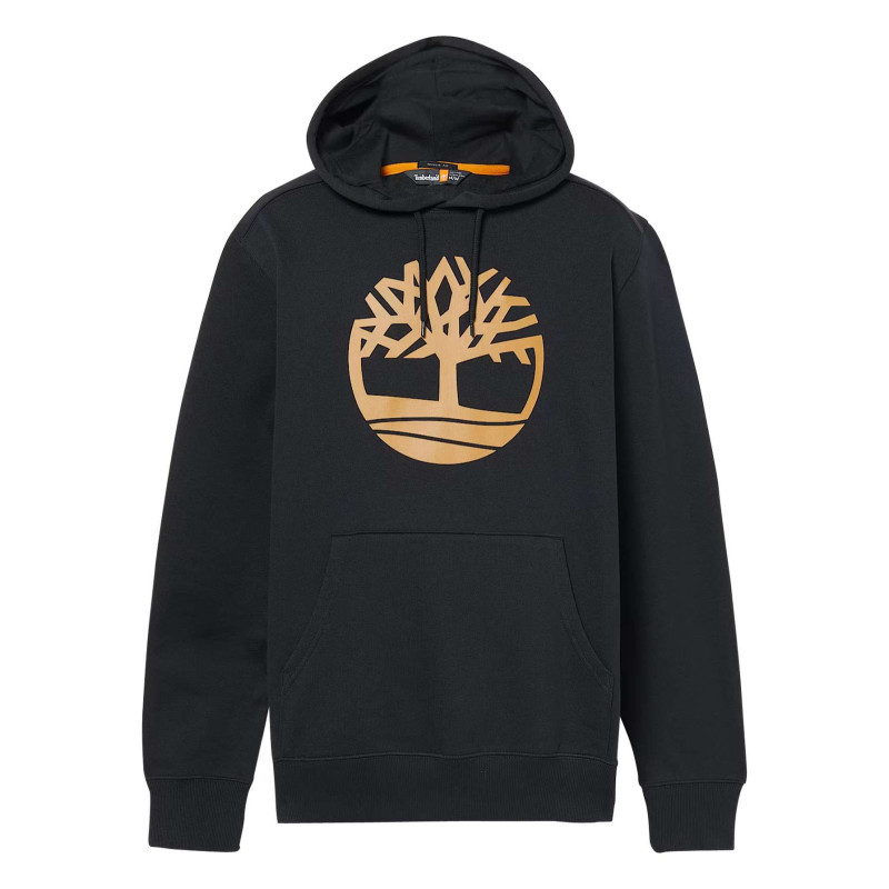 Timberland - Sweat à Capuche En Coton Mélangé Noir Uni Avec Une Poche Kangourou - Noir