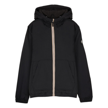 Blouson déperlant noir avec col à capuche, zip...