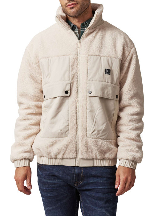 Blouson écru bi-matière à coupe oversize et avec un col montant