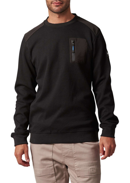 Sweat en coton mélangé noir bi-matière avec un col rond et une poche