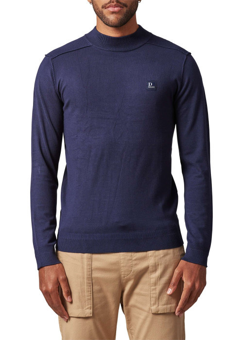 Pull bleu marine uni à coupe près du corps et à col ras du cou