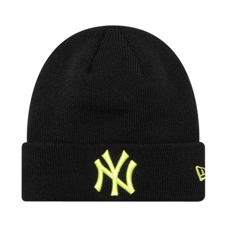 Bonnet noir uni avec de la broderie jaune fluo...